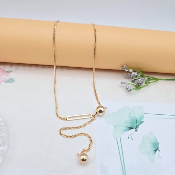 Modern Rose Gold Chain Necklace with Bar Accent, 17.7 Inch Design, XPNL0027 - Picture 1 of 12